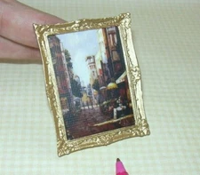 Miniature Falcon Dollhouse Picture (#11) in Elegant Gold Frame: DOLLHOUSE 1:12 