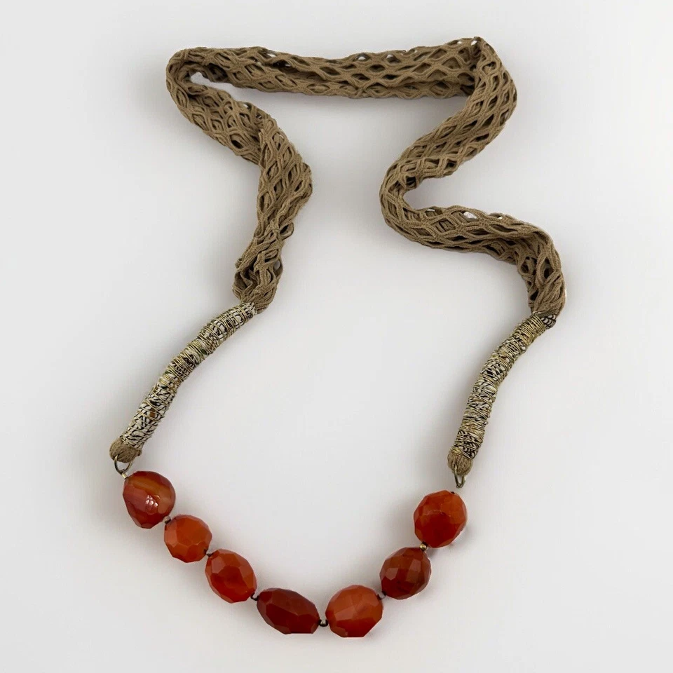 "Collar de cuentas de cornalina ágata roja facetada gruesa tela topo boho artesanal 37""" Foto 3 de 4