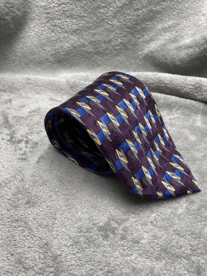 Corbata Preswick & Moore Para Hombre Púrpura Azul Geométrica 100 Seda Clásica Ancho 1 Foto 2 de 4