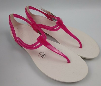 CROCS T-Strap Iconic Comfort Isabella Sandals Women's Jell Pink/White Size 9 887350791129 | eBay