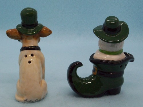 Blue Sky Irish Dog Cat Salt Pepper Shakers Set Ceramic 3" Tall Hand Painted - Picture 9 of 12