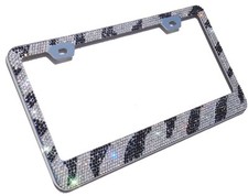 Super Shinning 13 Row Zebra Glass Crystal Chrome Metal License Plate Frame