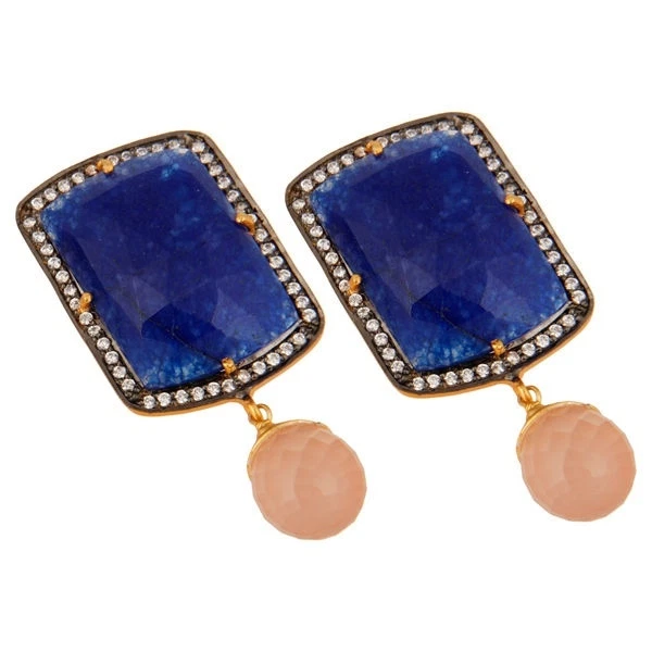 Blue Aventurine Pink Chalcedony 18K Gold Plated 925 Silver Dangle Earrings - Image 2 of 3