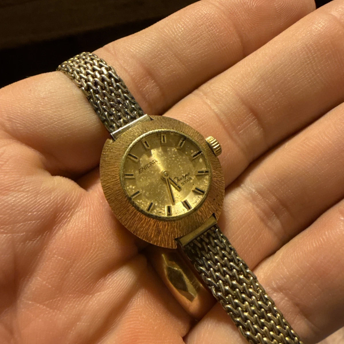 Rare‎ Vintage Enicar Pendant Watch Gold 19mm Case Quartz- New Battery Enicar Gold Plated Case Analog Wristwatches for sale | eBay main image 4
