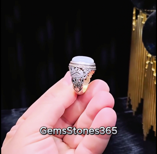 Anello vera pietra agata bianca Aqeeq in argento sterling 925 anello akik yemenita - Foto 2 di 10