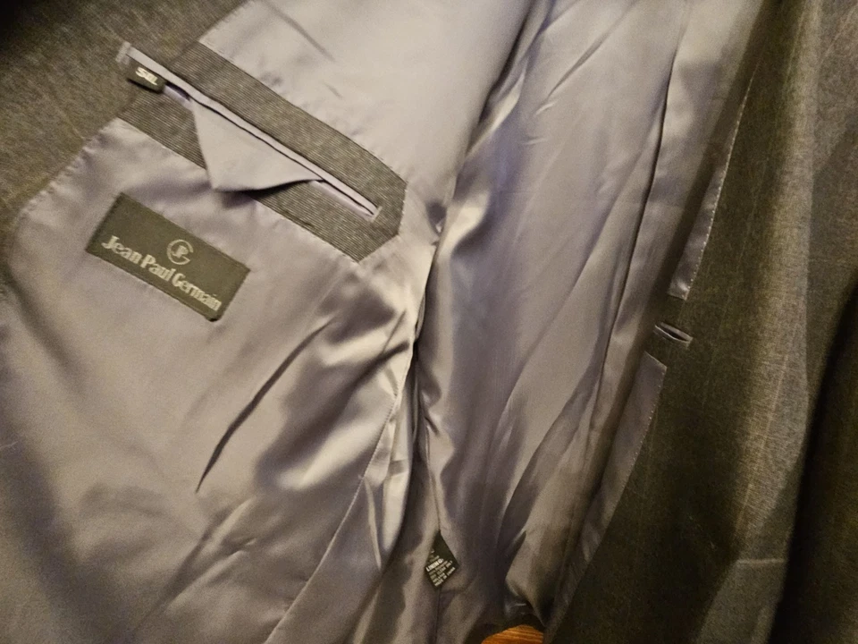 Blazer Jean Paul Germain Para Hombre 54 L Gris Oscuro Patrón A Cuadros con Tiras Azul Rojo Foto 4 de 4