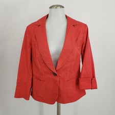 Cabi Toss On Geranium Blazer 878 Cotton Blend 3/4 Sleeve Single Button Size 4