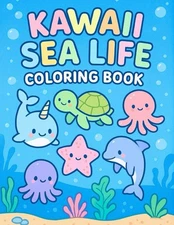 Kawaii Beach and Sea Life Coloring Book for Kids, Teens, and Adults: 20 Differen