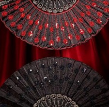 2pcs Vintage Lace Folding Hand Fan Sequin Spanish Dance Flamenco Fan