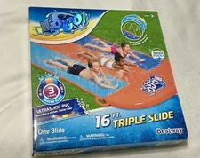 H20Go: 16ft. Triple Slip N Slide w/ Extra Fast PVC Slides and Drench Pool!