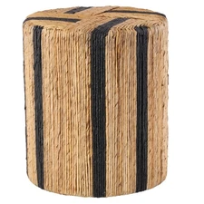 Banana Leaf Handmade Side End Accent Table Linear Wrapped End Table with Navy...