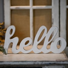 Rustic Distressed White Wooden Hello Sign for Home Decor 14", Wall Hanging He...