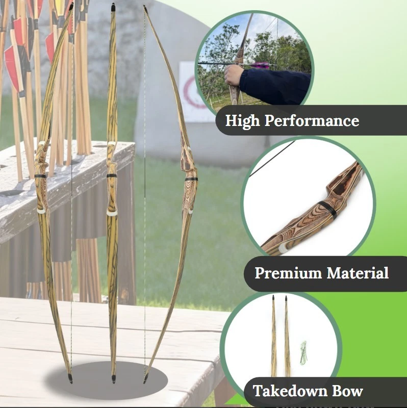 60" 62" 64" Takedown Longbow Set 20-50lbs Traditional Bow Archery Hunting Target - Image 3 of 4