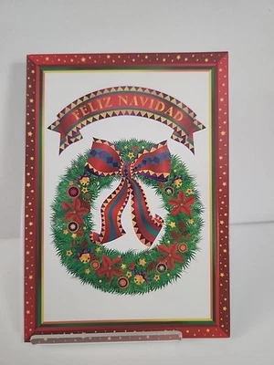 PAPER MAGIC GROUP Spanish Christmas Card Feliz Navidad Wreath Design Red Gold Border