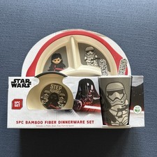 Star Wars Bamboo Fiber Dinnerware Plate Bowl Cup Fork Knife Set Darth Vader 5pc