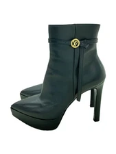 Louis Vuitton Boots 37 Blk Leather Roxy Line Ankle Boots Inm27