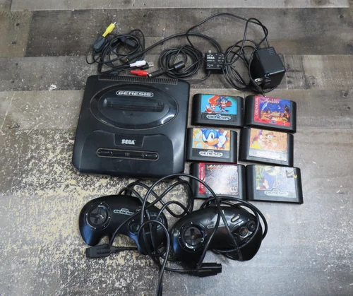 Vintage Sega Genesis Model 2 Black Console RF 2 Controllers 6 Game Lot