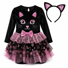 Girls Cat Halloween Fancy Dress Costume Dress & Cat Ear Headband TU UK New
