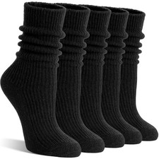 SAVALOS Women Black Merino Wool Slouchy Boot Socks Warm Winter Medium,