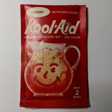 Vintage, 1960s, Kool-Aid Packet, Unopened, Sealed, Cherry w Butcher Gag Tag Back