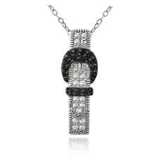 925 Sterling Silver Black Spinel Buckle Necklace, 18"