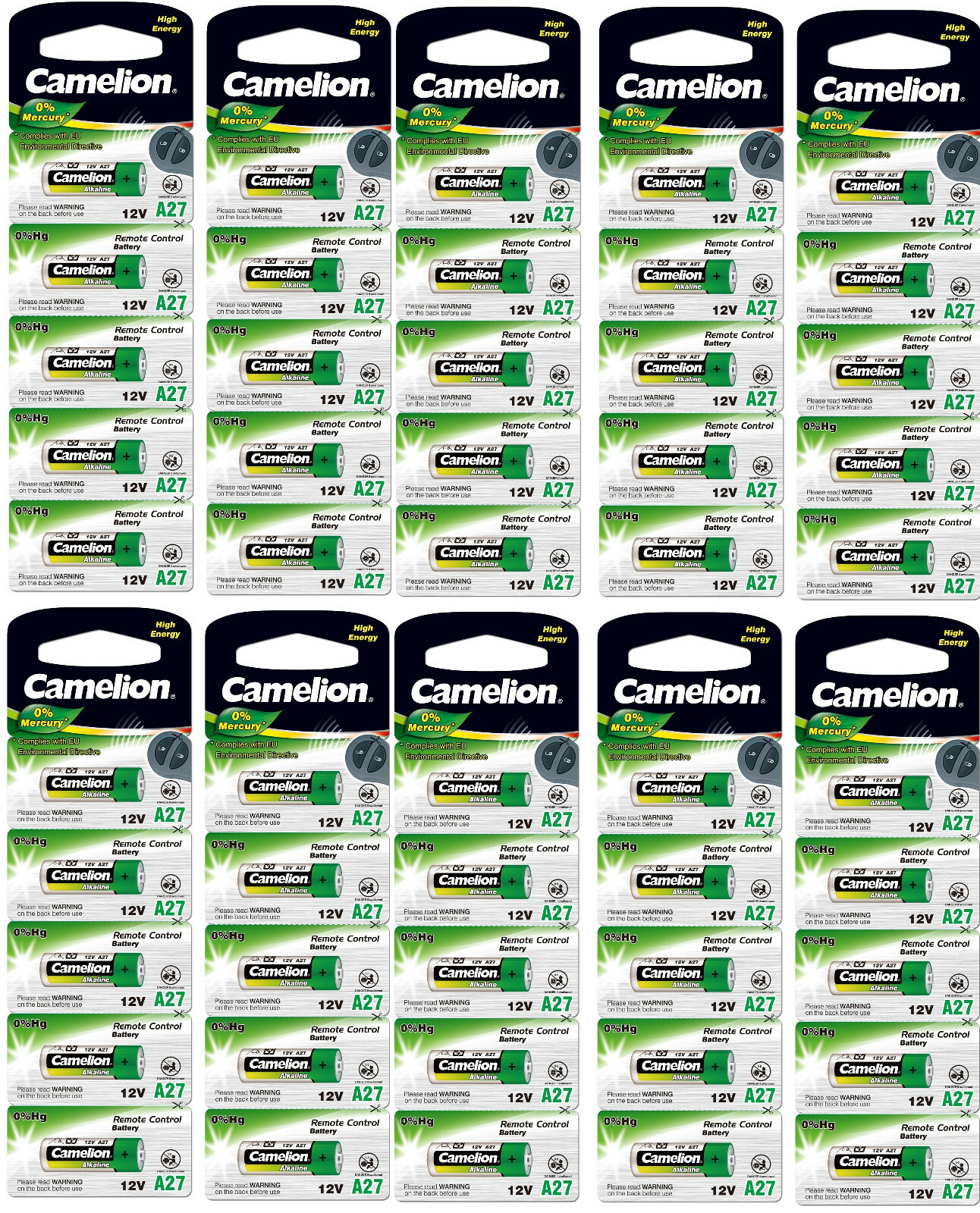 50 Stück Camelion A27 Alkali Batterie 12 V 5er Blister Remote Lr27a