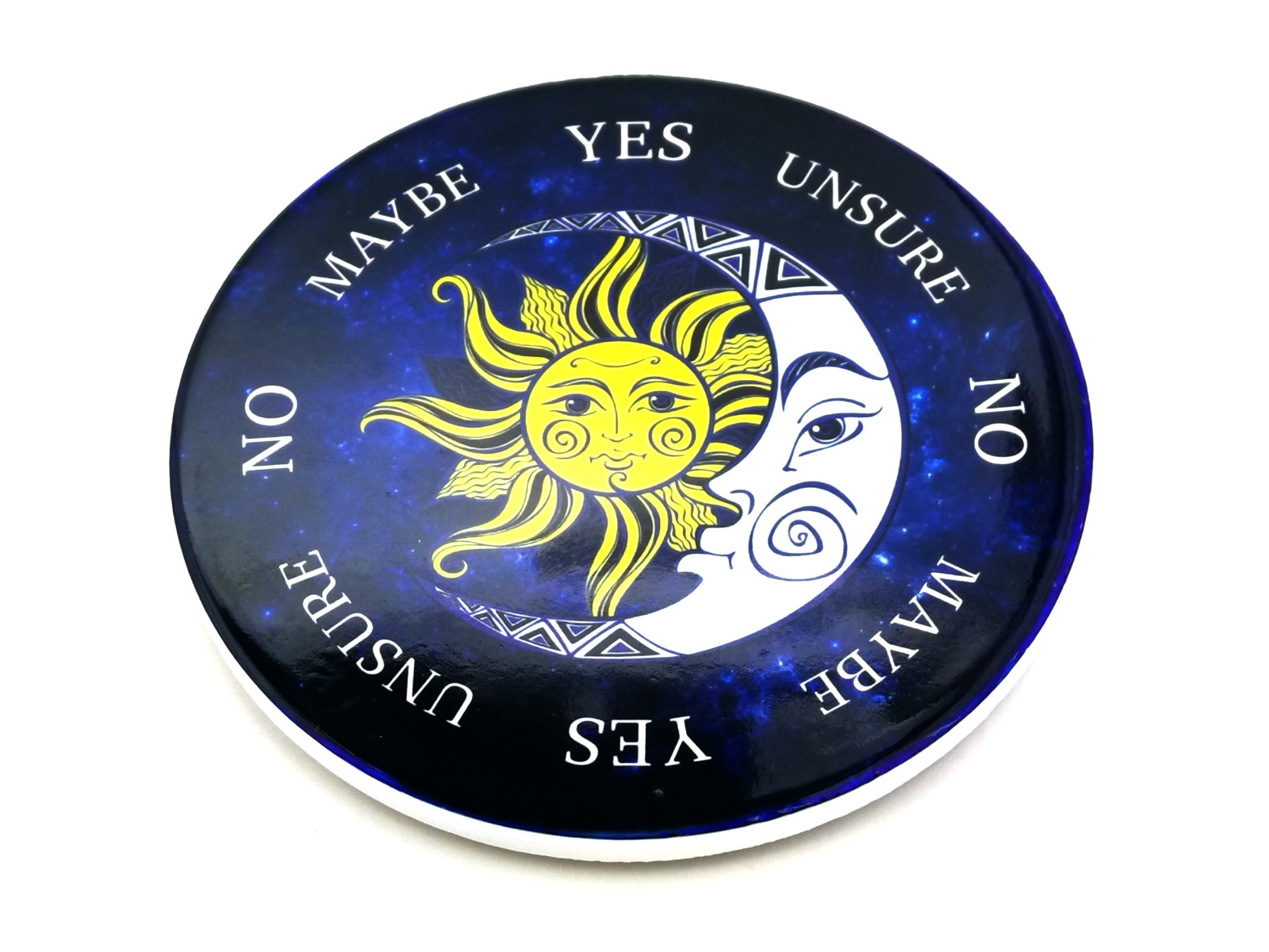 Tablero de péndulo de cerámica redondo con diseño de nebulosa del sol y la luna, para Reiki, radiestesia