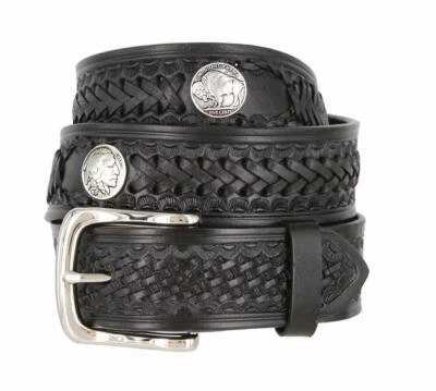 Western Scorpion Hand Woven Genuine Leather Belt w/ Indian Concho 1-1/2" Wide - Image 1 of 2