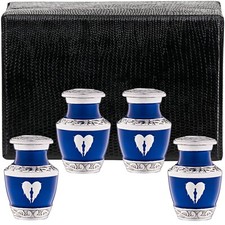 4 Small Blue Urn for Ashes Angel Wings - 4 Pack Keepsakes Mini Urns with Heart