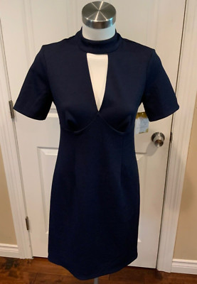 Trina Turk Navy Blue Short Sleeve Deep V-Neck Dress, Size 2 (US) NWT!