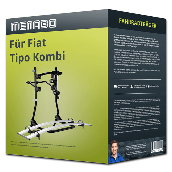 Menabo FahrradträGer Cobra Schwarz/Silber FüR Fiat Tipo Kombi 356 - 2 FahrräDer-image