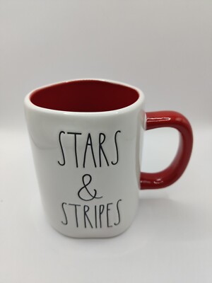 Rae Dunn Americana coffee mug new, USA patriotic,  Stars and Stripes  Red Inside