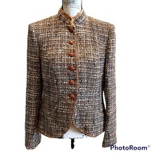 Windsor. Tweed Blazer Jacket Brown Medium 6/8 Wool Angora European Mock Neck
