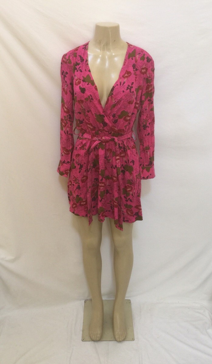 Zara Basic Z1975 Denim Size Medium Fuchsia Dress With Multicolor Floral  Print