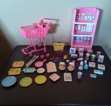 Dollhouse Miniature Play Food Dishes Pantry Shopping Cart Money Dog Lot Of 49