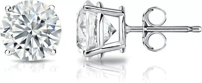 3 Carat E VVS2 Round Cut Lab Grown Diamond Stud Earrings 18k Push Back - IGI