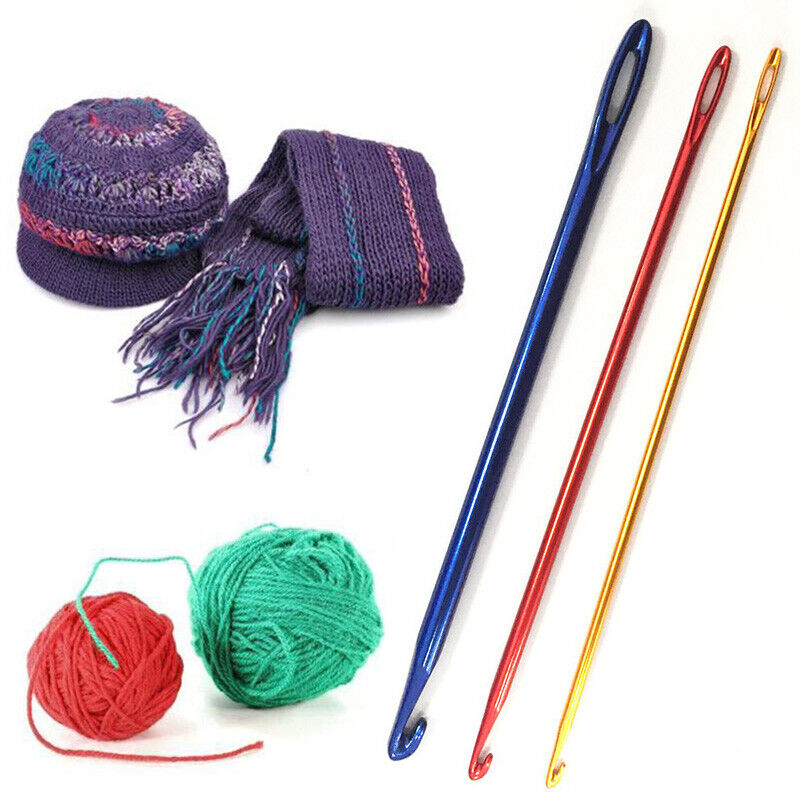 Aluminum Afghan Crochet Hook Tool Set Knit Needle with Eye For Weaving  Knitting