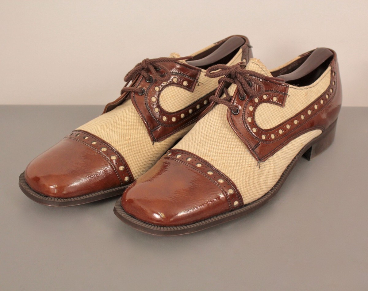 Men's VTG 70s Tone Brown Beige Lace Up Shoes Sz 10 D 70s Disco