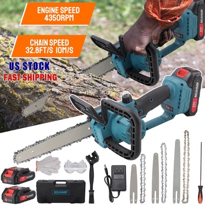 12'' & 8'' & 6'' Mini Cordless Chainsaw Electric Hand-Held Pruning Saw & 2X Battery