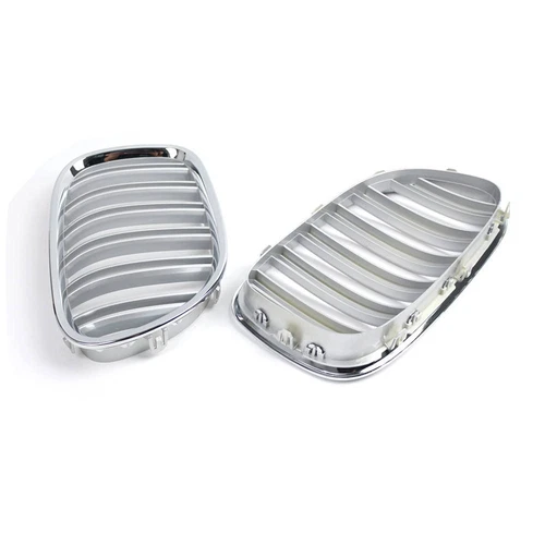 For BMW F01 F02 F03 F04 2009-15 2Pcs Chrome Dual Slat Front Bumper Kidney Grille - Picture 7 of 8