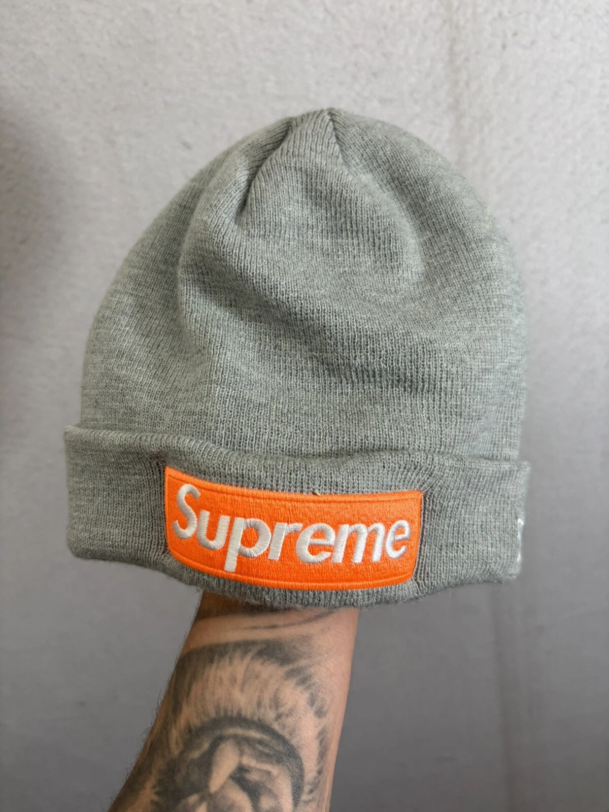 Bonnet Supreme New Era boîte logo gris bruyère FW17