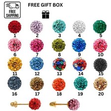 14K Yellow Gold Round Crystal Ball Screw Back Stud Earrings 6mm