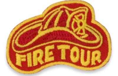 Girl Boy Cub FIRE TOUR--HELMET Department Fun Patches Crests Badges SCOUTS GUIDE