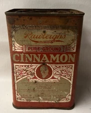 Antique Tin Rawleigh's Pure Ground Cinnamon Spice 8 oz 5 in Advertising