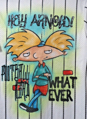 Nickelodeon Hey Arnold Football Head Whatever Graffiti Art Baseball Jersey Rare