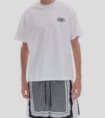 $100 Stampd Men's Cotton White Graphic Logo Crewneck T-Shirt Size S