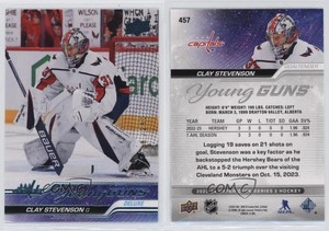 2023-24 Upper Deck Series 2 Young Guns Deluxe /250 Clay Stevenson #457 Rookie RC