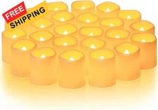Homemory 24Pack Flickering Flameless Votive 24 Pack, Amber Yellow Light 