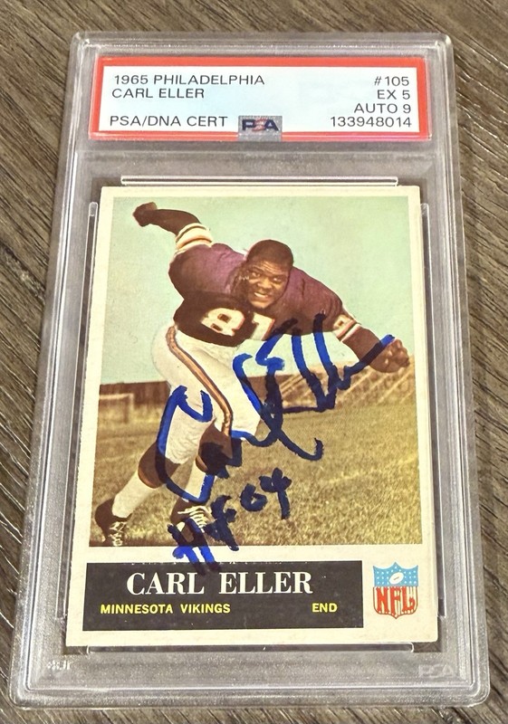 Carl Eller HOF Vikings 1965 Philadelphia Rookie RC PSA 5 EX 9 Mint AUTO Signed