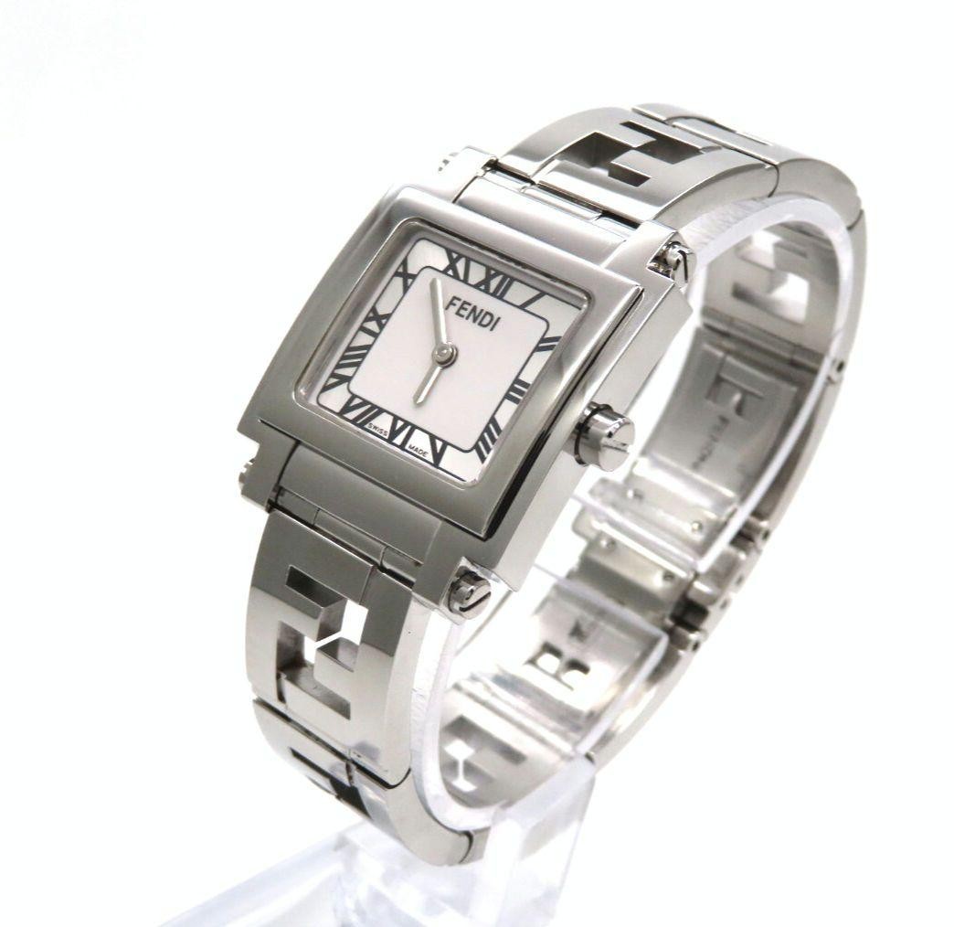 Fendi Quadro 6000L Women's Quartz Square SS Watch White Silver Used thumbnail 3